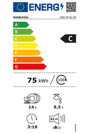 Máquina de lavar loiça de encastrar Whirlpool WIO3T141PS - 60 cm