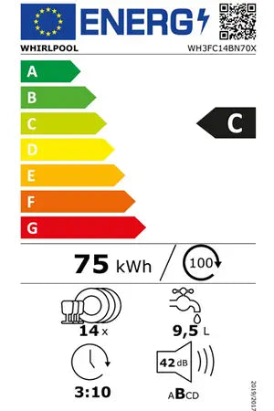 Máquina de lavar loiça de instalação livre Whirlpool WH3FC14BN70X em aço inoxidável