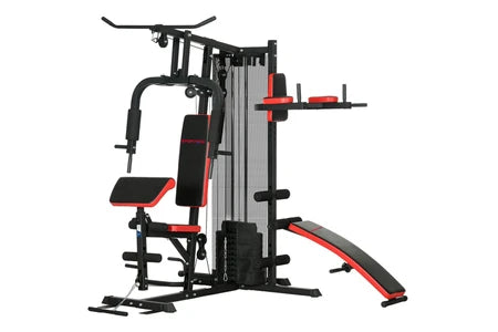 Banco de musculação multifuncional Sportnow - Colaboração Aosom.fr x FFHandball - 10 contrapesos - aço preto e vermelho