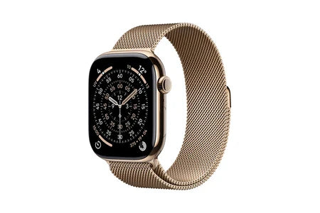 Apple Watch Series 11 GPS + Cellular 46mm Caixa Titânio Dourado com Bracelete Milanese Dourado - P/M