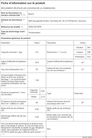 Máquina de secar roupa com bomba de calor Bosch WQG1421SFR SERINITY