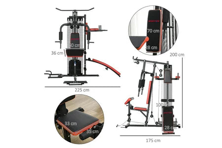 Banco de musculação multifuncional Sportnow - Colaboração Aosom.fr x FFHandball - 10 contrapesos - aço preto e vermelho