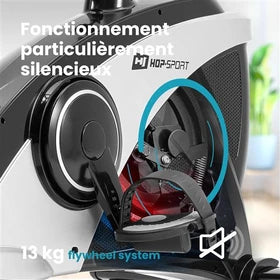 Bicicleta de exercício Hop-Sport HS-090H Apollo, volante de 13 kg, bicicleta para uso no interior, controlo por aplicação, 12 programas de treino, 32 níveis de resistência.