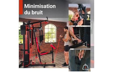 Estação de Musculação Multifunções Hop-Sport HS-1054K, 3 Estações + 72 kg, Saco de Pancada, Luvas de Boxe, Módulo Borboleta, Barra