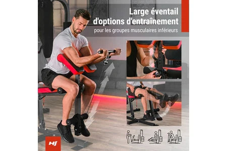Estação de Musculação Multifunções Hop-Sport HS-1054K, 3 Estações + 72 kg, Saco de Pancada, Luvas de Boxe, Módulo Borboleta, Barra