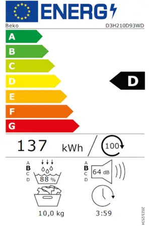 Máquina de secar roupa com bomba de calor Beko D3H210D93WD
