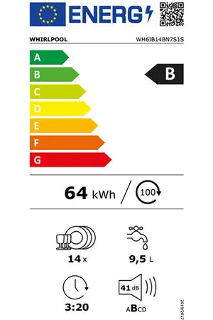 Máquina de lavar loiça de encastrar Whirlpool WH6IB14BN7S1S - 60 cm